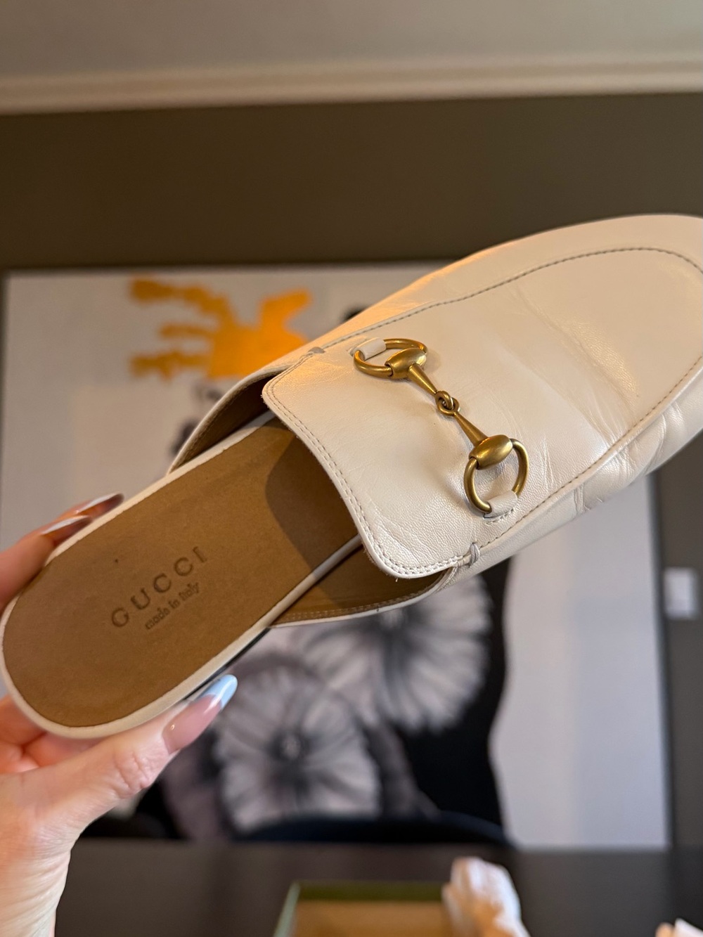 Gucci White Leather Horsebit Mule Slides - Picture 4 of 8